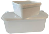 A stack of two white, square-shaped, tamper-evident containers with lids, designed for storing ice cream gelato.
