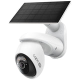 White security camera with solar panel on a white background