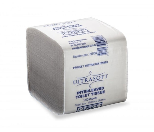 Caprice Interleaved Toilet Tissue 250 Sheet Ultrasoft 100mm x 200mm Box 40PK 245CW