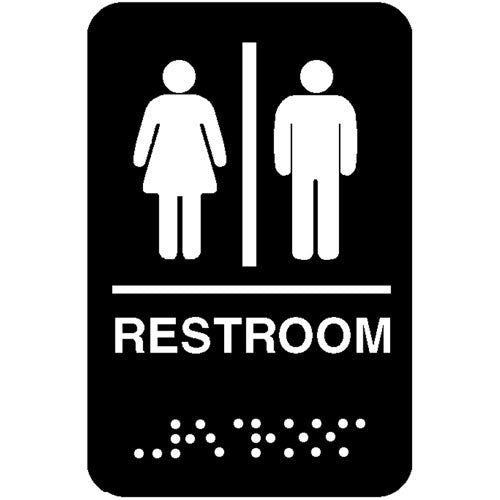 Black Restroom Braille Sign for Unisex Restrooms