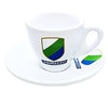 Cup and saucer with a Abruzzo logo 