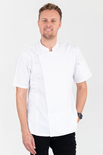 Alex Zipper White Chef Jacket Short Sleeve