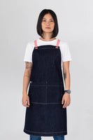 Archie Denim with Grapefruit Pink Straps Bib Apron AC-ARCHIE05-04
