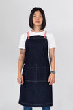 Archie Denim with Grapefruit Pink Straps Bib Apron AC-ARCHIE05-04