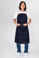 Archie Denim with Grapefruit Pink Straps Bib Apron AC-ARCHIE05-04
