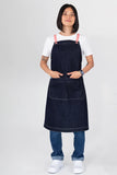 Archie Denim with Grapefruit Pink Straps Bib Apron AC-ARCHIE05-04