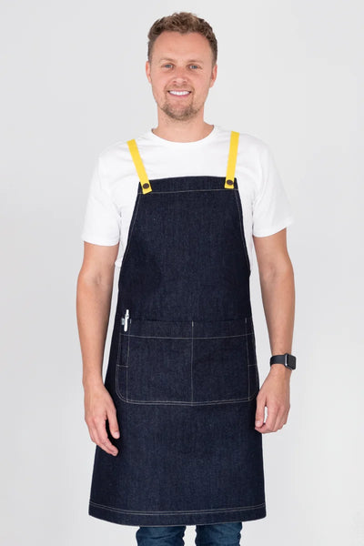 Archie Denim with Lemon Yellow Straps Bib Apron AC-ARCHIE05-05
