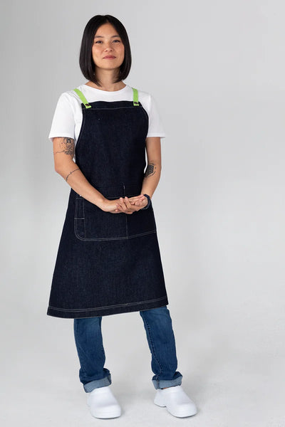 Archie Denim with Lime Green Straps Bib Apron 70 x 82cm  AC-ARCHIE05-06