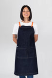 Archie Denim with Orange Straps Bib Apron 70 x 82cm 100% Cotton AC-ARCHIE05-08