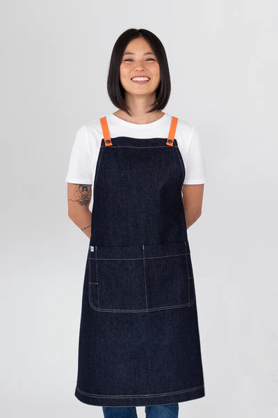 Archie Denim with Orange Straps Bib Apron 70 x 82cm 100% Cotton AC-ARCHIE05-08