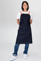 Archie Denim with Orange Straps Bib Apron 70 x 82cm 100% Cotton AC-ARCHIE05-08