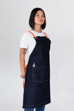Archie Denim with Orange Straps Bib Apron 70 x 82cm 100% Cotton AC-ARCHIE05-08