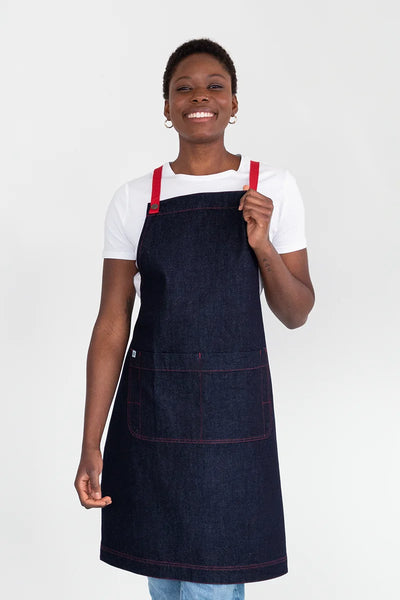 Archie Denim with Red Straps Bib Apron 70 x 86cm  AC-ARCHIE02