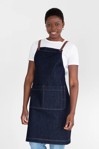 Archie Denim with Tan Brown Straps Bib Apron 70 x86cm AC-ARCHIE05-03