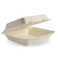 Biopak 23x23x8cm / 9x9x3in Natural Plant Fibre Clamshell