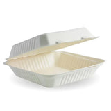 Biopak 23x23x8cm / 9x9x3in White Plant Fibre Clamshell 