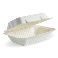 Biopak 23x15x8cm / 9x6x3in White Plant Fibre Clamshell B-HL-96 x 250 Clamshell