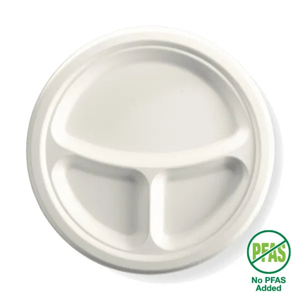 Biopak 25cm Compartment Round Plant Fibre Plate B-PL-11-PF x 500 Plate