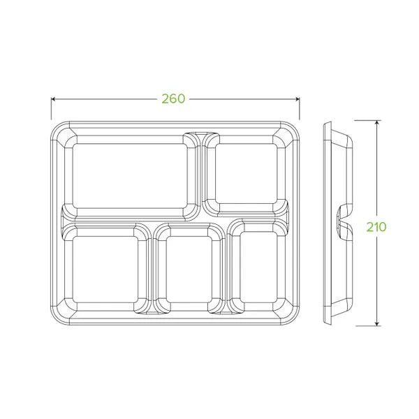 Biopak 5-Compartment Plant Fibre Tray Box of 500 Trays B-TL-15