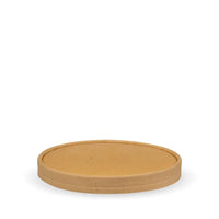 A round, beige paper kraft biobowl lid.