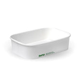 A white rectangular BioPak BioBoard takeaway base with the brand logo visible.