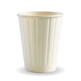 A white, 255ml double-walled paper cup with a ribbed design.