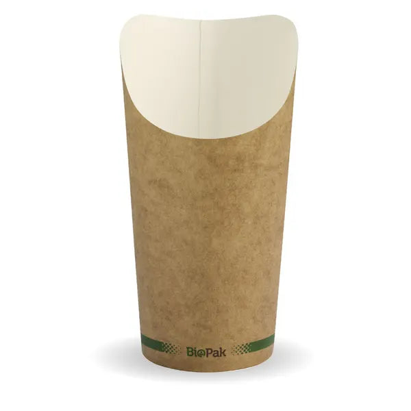 BioPak Large Paper Kraft Brown Chip BioCup BCH-32 Box of 500 Containers