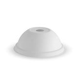 A white, dome-shaped plant fibre lid designed for cold paper BioCup cups.