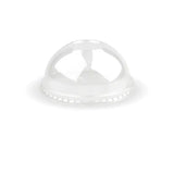 A clear PET dome cold paper BioCup lid with a straw slot, designed to fit all 90mm cups.