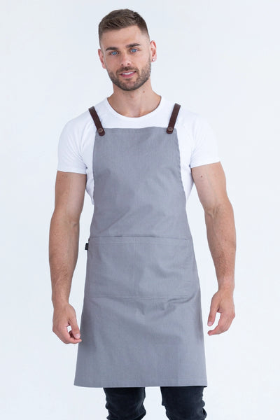 Bella Ash Grey - Chocolate Straps Bib Apron 70 x 86cm AC-BELLA01-02