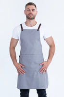 Bella Ash Grey - Chocolate Straps Bib Apron 70 x 86cm AC-BELLA01-02