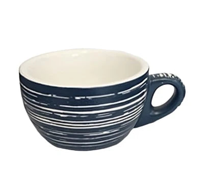 Navy blue mug with white interior on a white background
