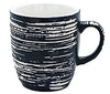 Blue and white striped mug on a white background