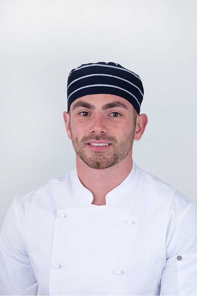 Aussie Chefs Box Hat Navy/White Stripe