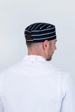 Aussie Chefs Box Hat Navy/White Stripe