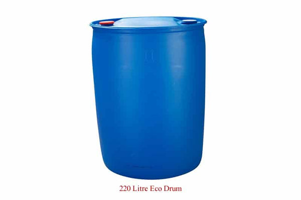 Blue 220 litre eco drum on a white background