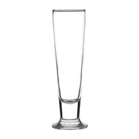 Clear glass beer pilsener on a white background