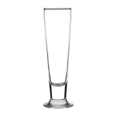 Clear glass beer pilsener on a white background