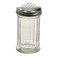 parmesan cheese shaker glass with chrome perforated lid 