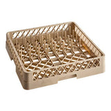 A single-piece plastic dishwasher rack insert in a warm tan or beige color, 1/2 the basket flat with the other half having plate pegs for stacking plates and cups
