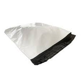 White and black sealable plastic courier satchel