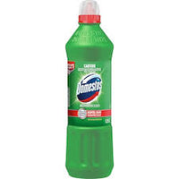 Green bottle of Domestos on a white background