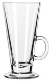 A clear 280ml glass latte mug with a handle and a thick base, shown on a plain white background.