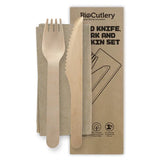 Biopak 16cm Wood Knife, Fork & Napkin Set HY-16KFN x 400 Sets