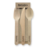 Biopak 16cm Wood Knife, Fork, Spoon & Napkin Set HY-16KFSN x 400 Sets
