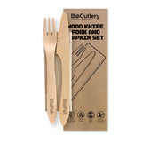 19cm Coated Wood Knife, Fork & Napkin Set HY-19KFN-COATED x 400 Sets