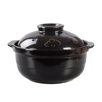 Japanese Earthen Ceramic Porcelain Pot 2.5 LT Extra Thick Donabe Cooking Pot Black 24cm Casserole Stew Soup Pot