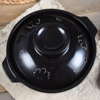 Japanese Earthen Ceramic Porcelain Pot 2.5 LT Extra Thick Donabe Cooking Pot Black 24cm Casserole Stew Soup Pot