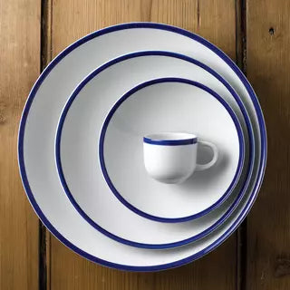 Round Coupe Plate 260ml Box of 6 Plates White with Blue Rim Churchill ...