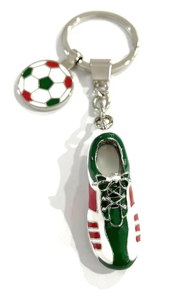Keychain with soccer ball and shoe design in Italian colours